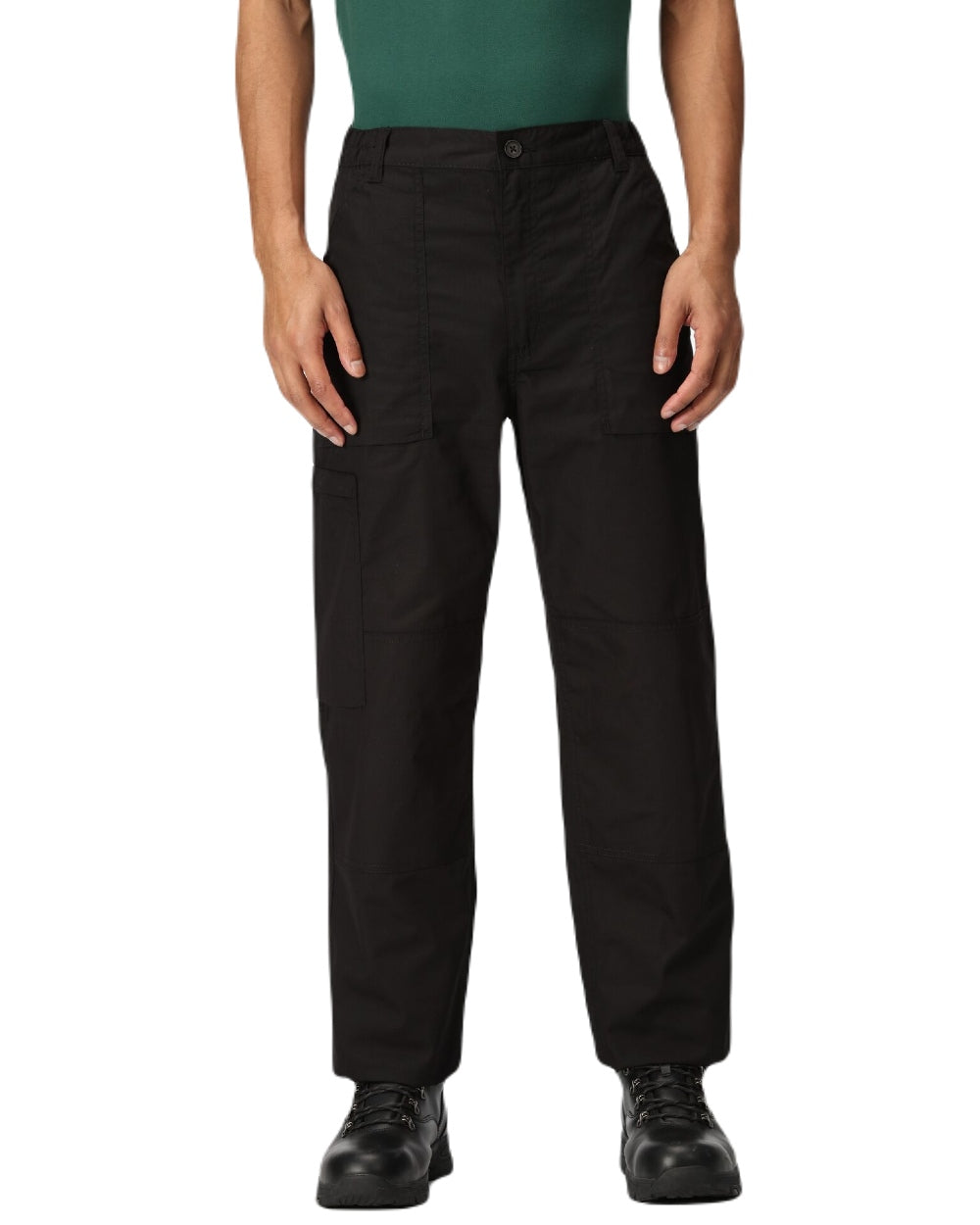 Black coloured Regatta Mens Multi Pocket Action Trousers Short Leg on white background