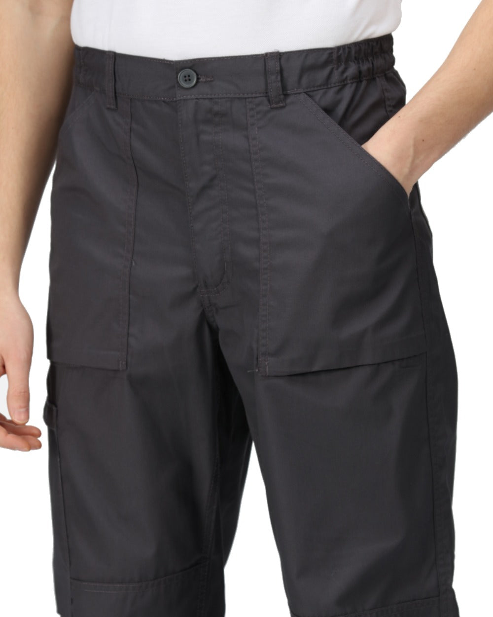 Dark Grey coloured Regatta Mens Multi Pocket Action Trousers Short Leg on white background