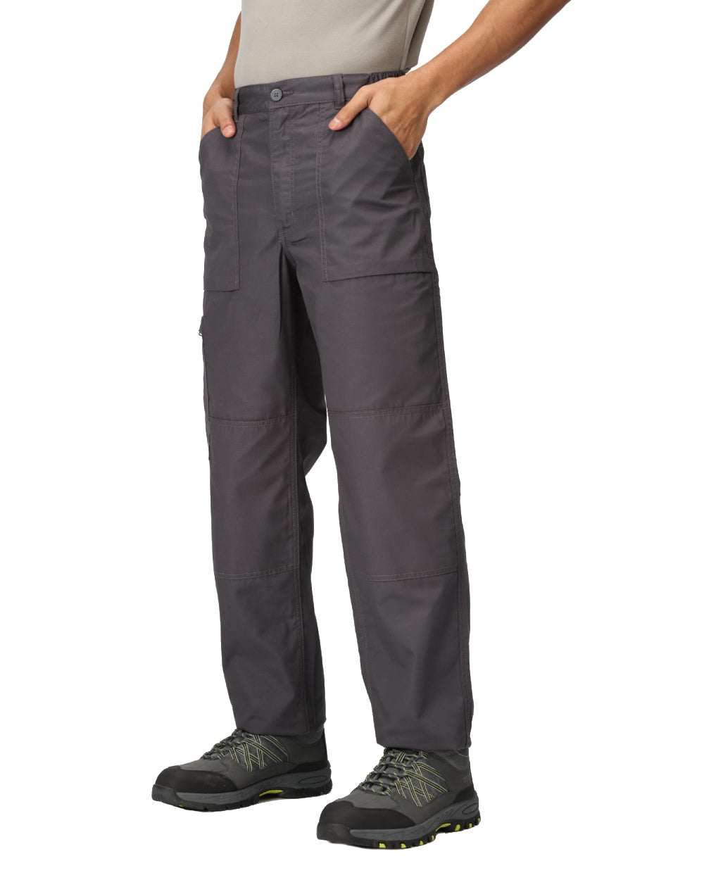 Dark Grey coloured Regatta Mens Multi Pocket Action Trousers Short Leg on white background