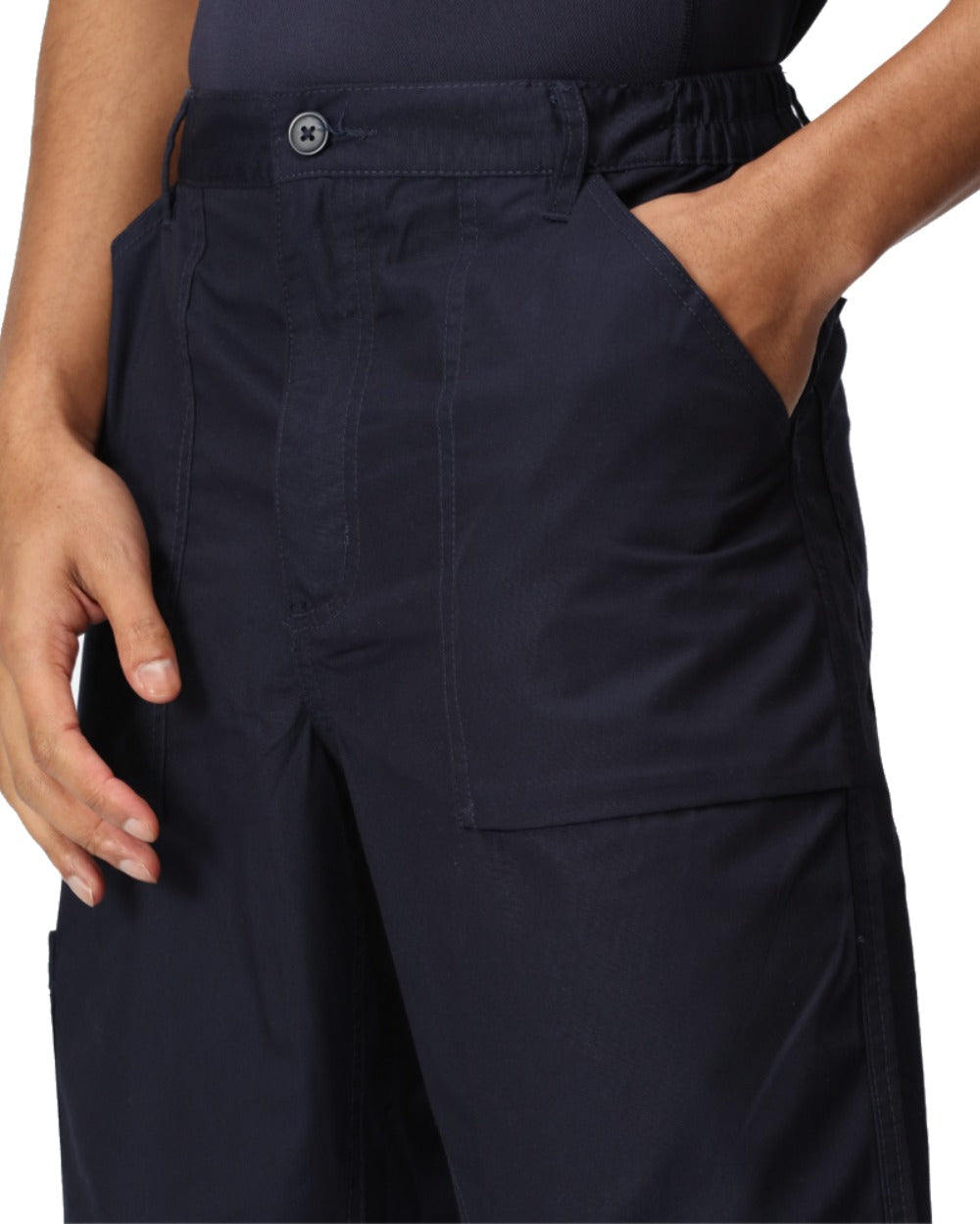 Navy coloured Regatta Mens Multi Pocket Action Trousers Short Leg on white background