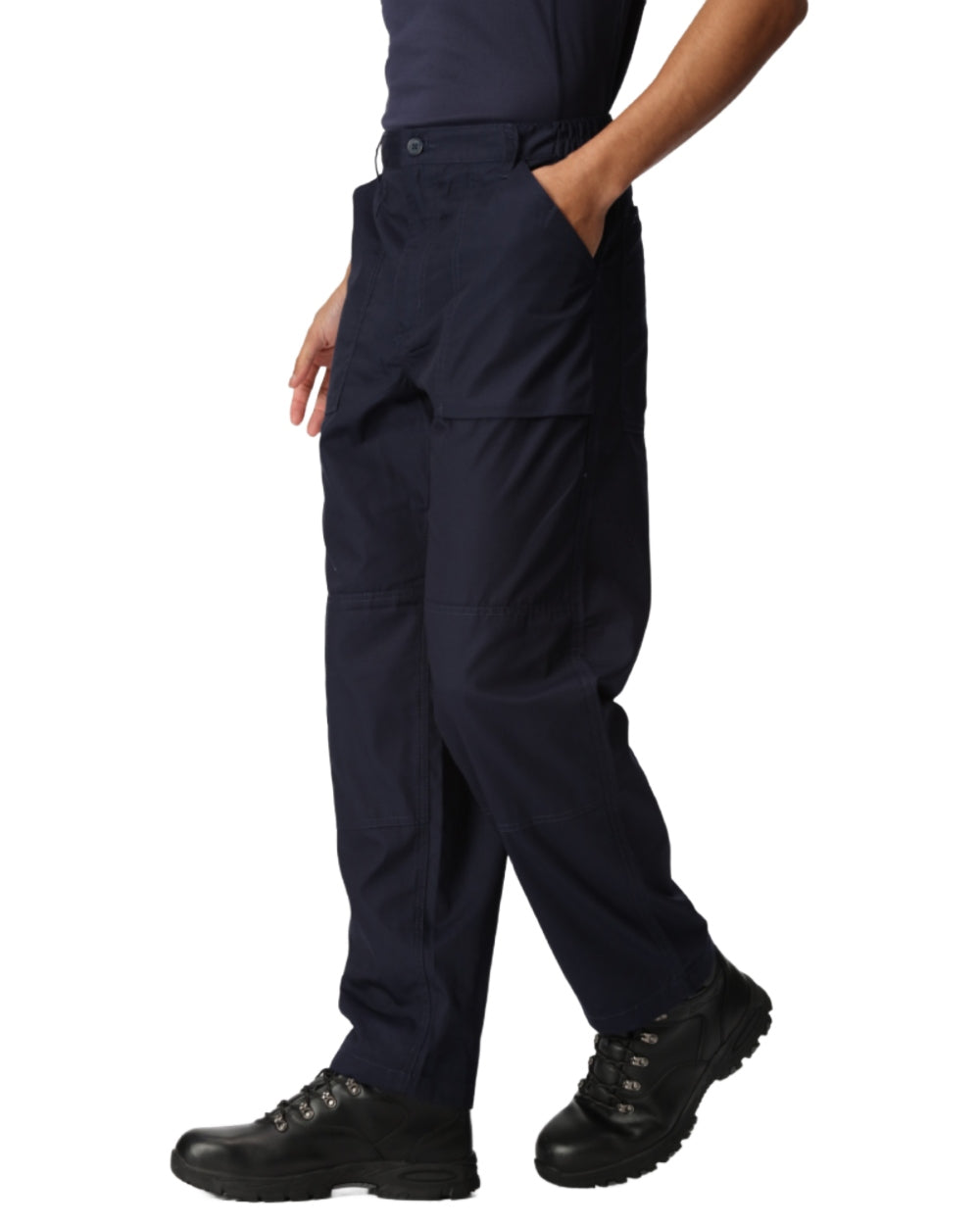 Navy coloured Regatta Mens Multi Pocket Action Trousers Short Leg on white background