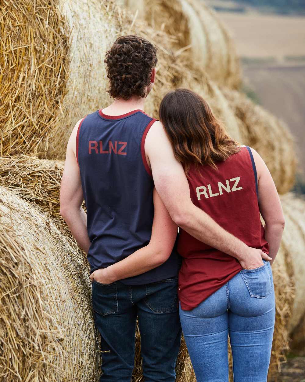 Navy Multi coloured Ridgeline Backslider Singlet Top on haystack background