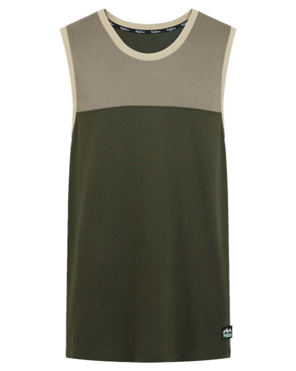 Olive Multi coloured Ridgeline Backslider Singlet Top on white background