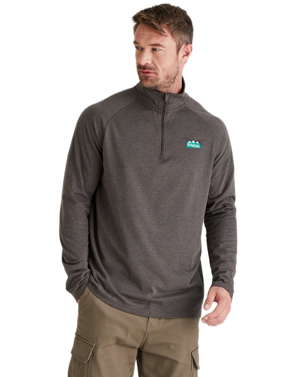 Light Bark Marl Coloured Ridgeline Baseline Pull On Zip Top on white background