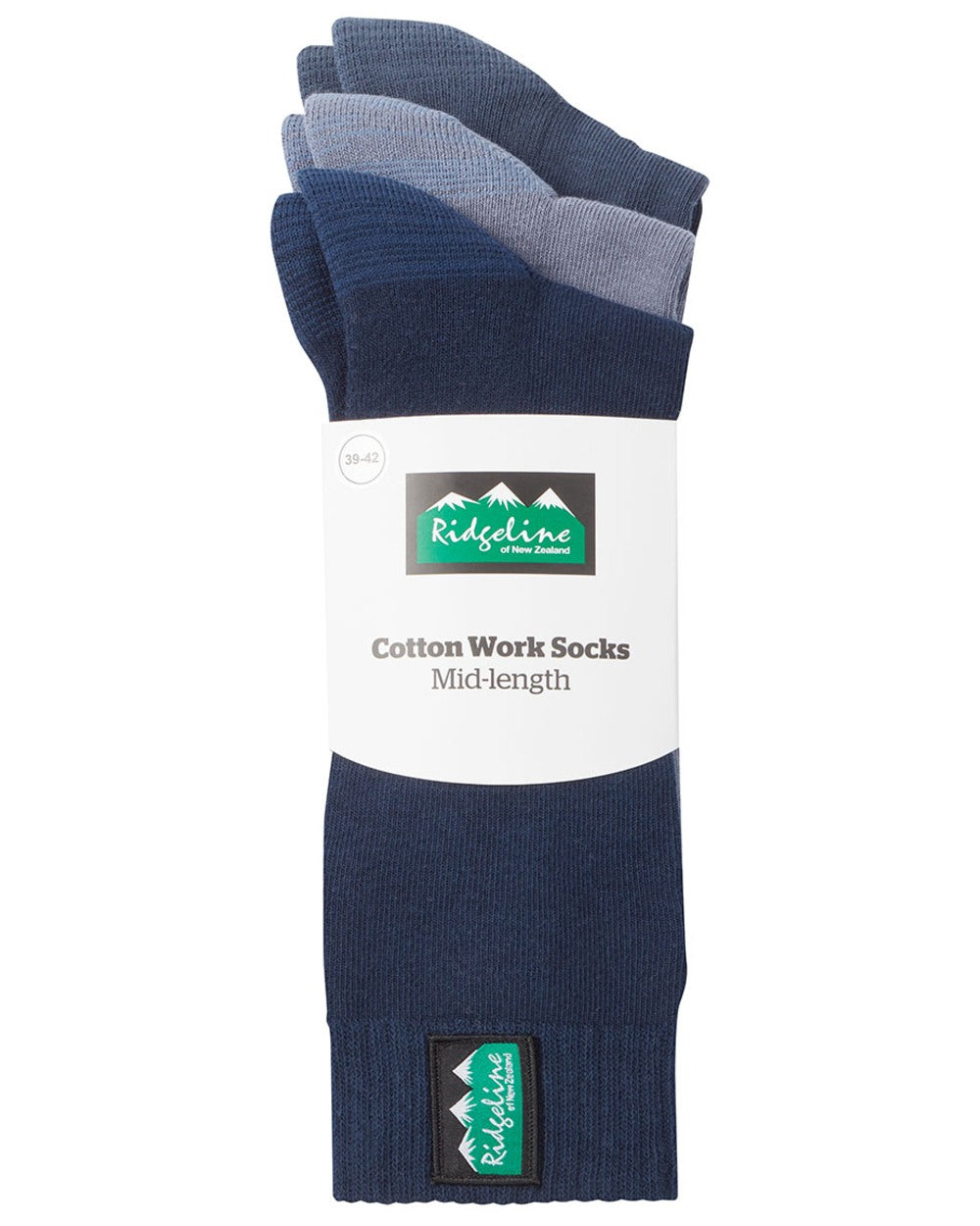 Navy Multi Coloured Ridgeline Cotton Work Socks Mid Length On A White Background