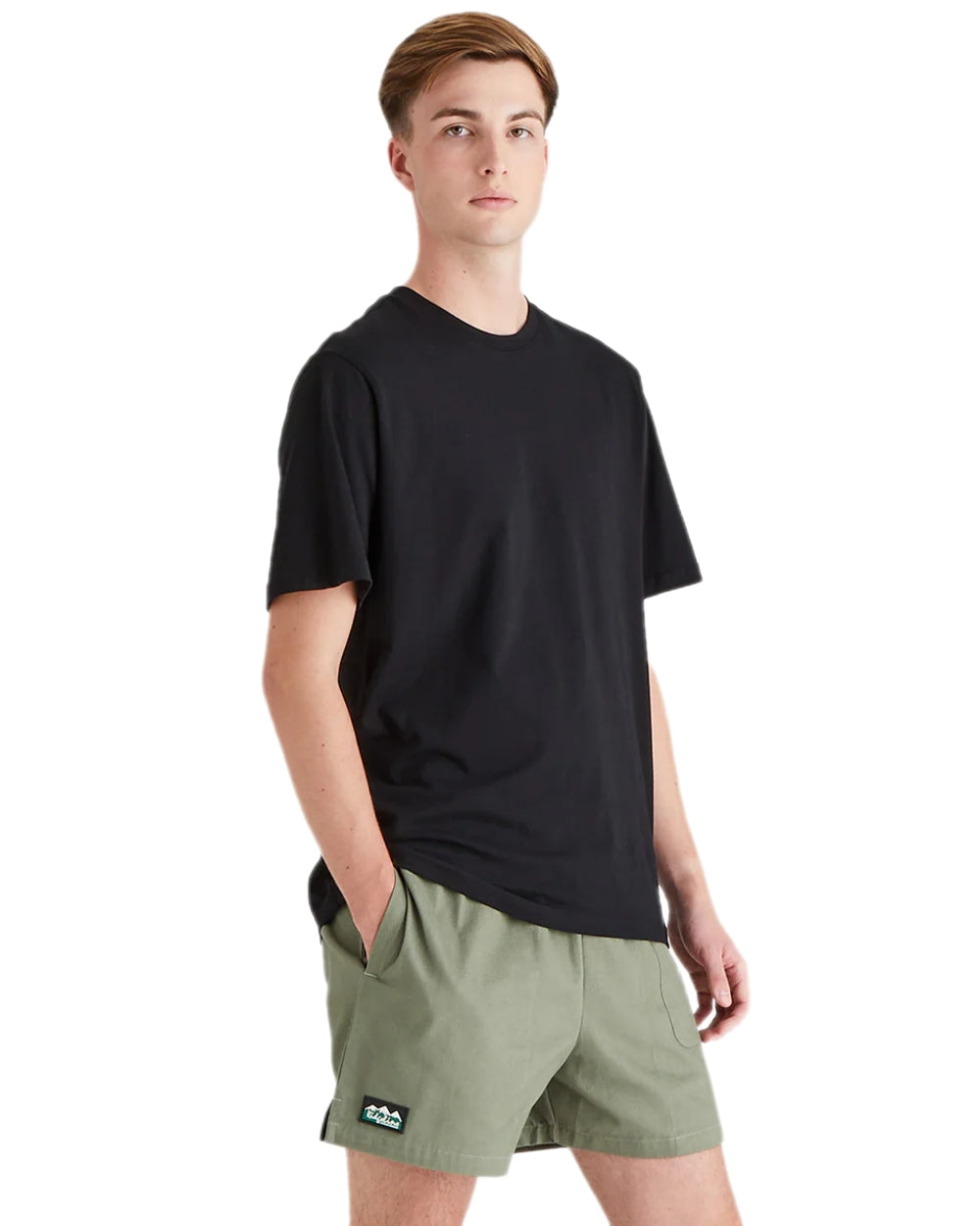 Khaki Green Coloured Ridgeline Hose Down Shorts on white background