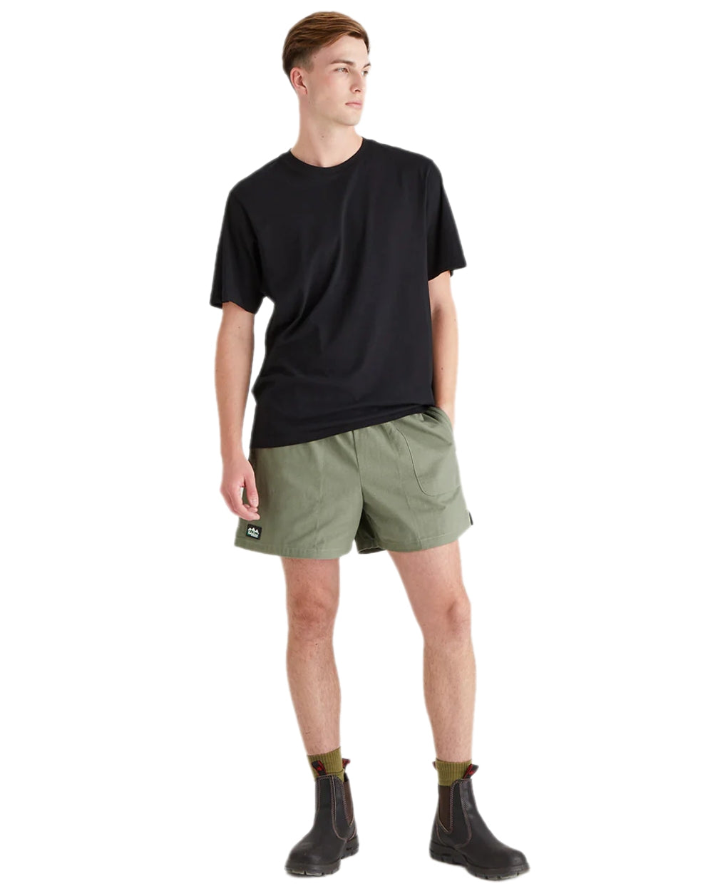 Khaki Green Coloured Ridgeline Hose Down Shorts on white background