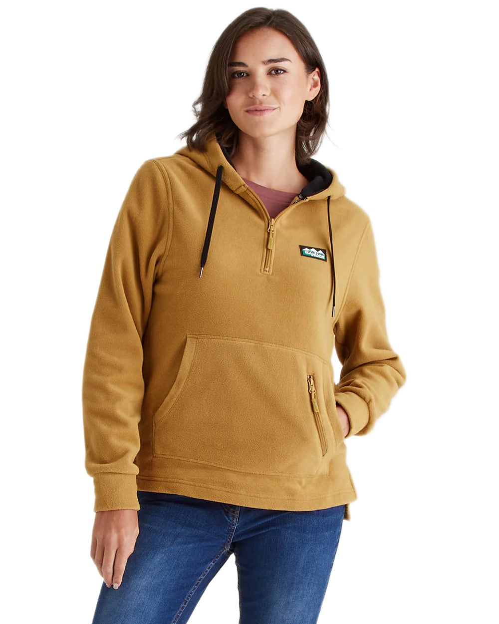 Ochre Coloured Ridgeline Ladies Ballistic Hoodie on white background