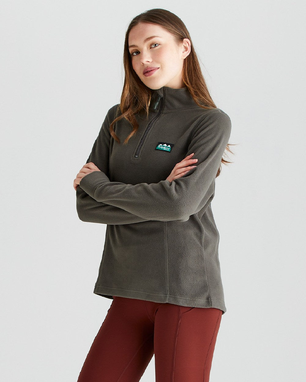 Moss coloured Ridgeline Ladies Narvik Fleece on grey background