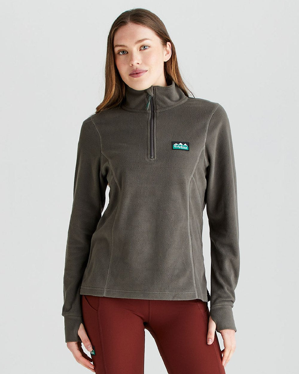 Moss coloured Ridgeline Ladies Narvik Fleece on grey background