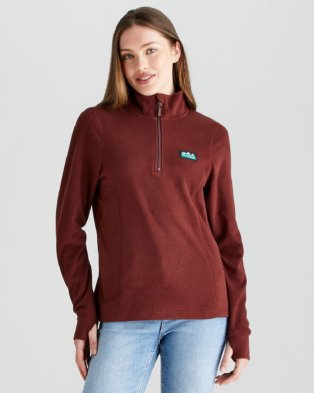 Oxblood coloured Ridgeline Ladies Narvik Fleece on grey background