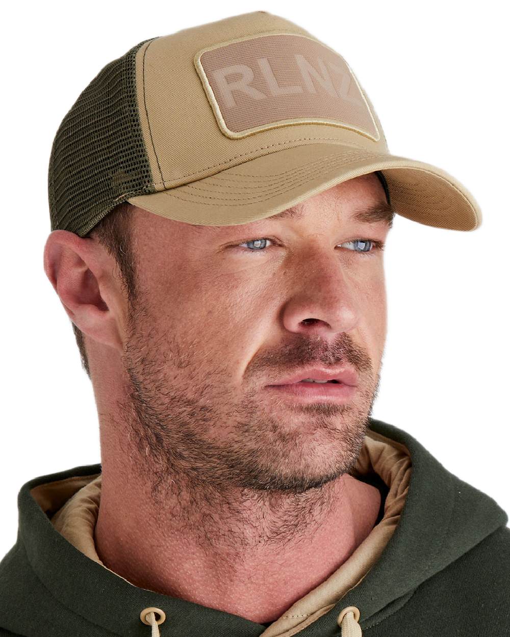Eucalyptus Coloured Ridgeline RLNZ Trucker Cap on white background