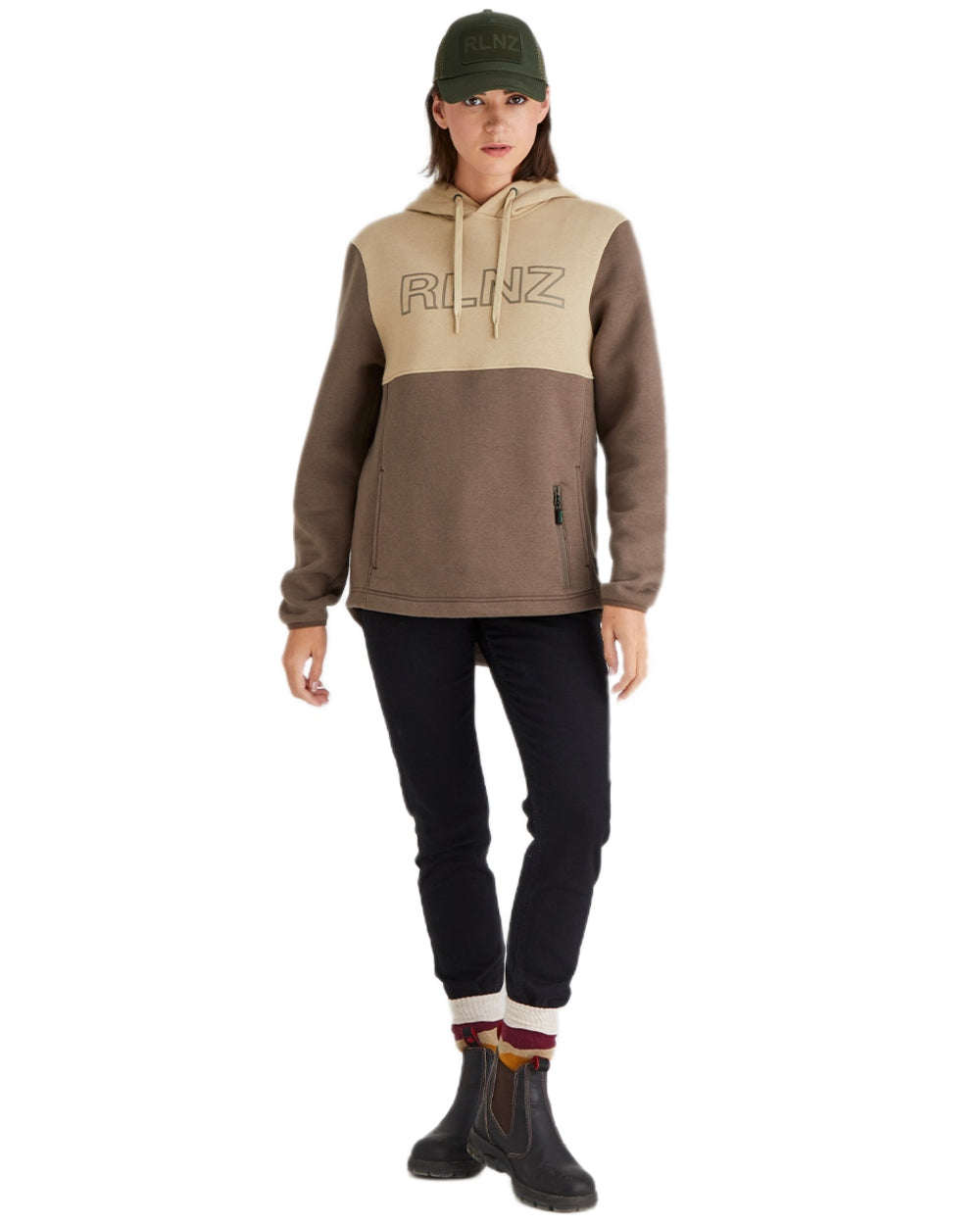 Olive Coloured Ridgeline RLNZ Trucker Cap on white background