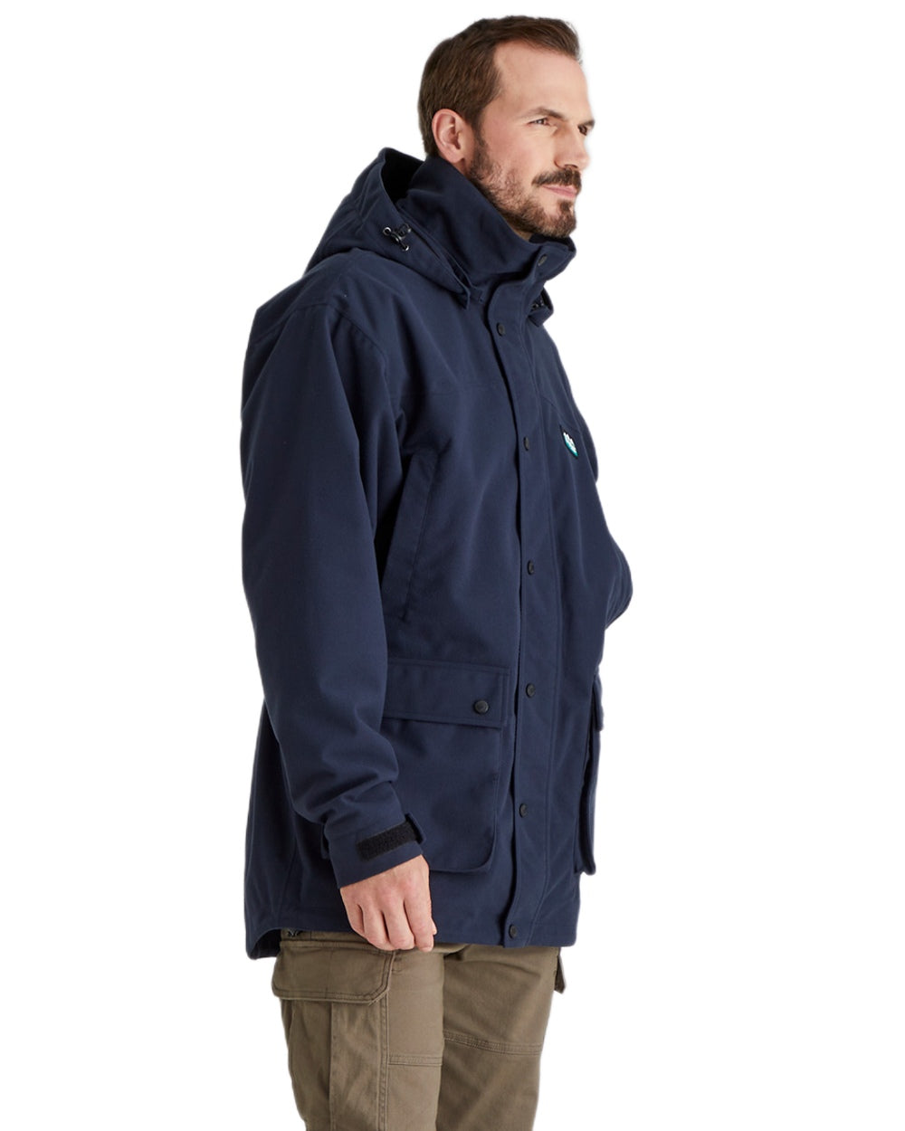 Navy coloured Ridgeline Torrent Waterproof Jacket on white background