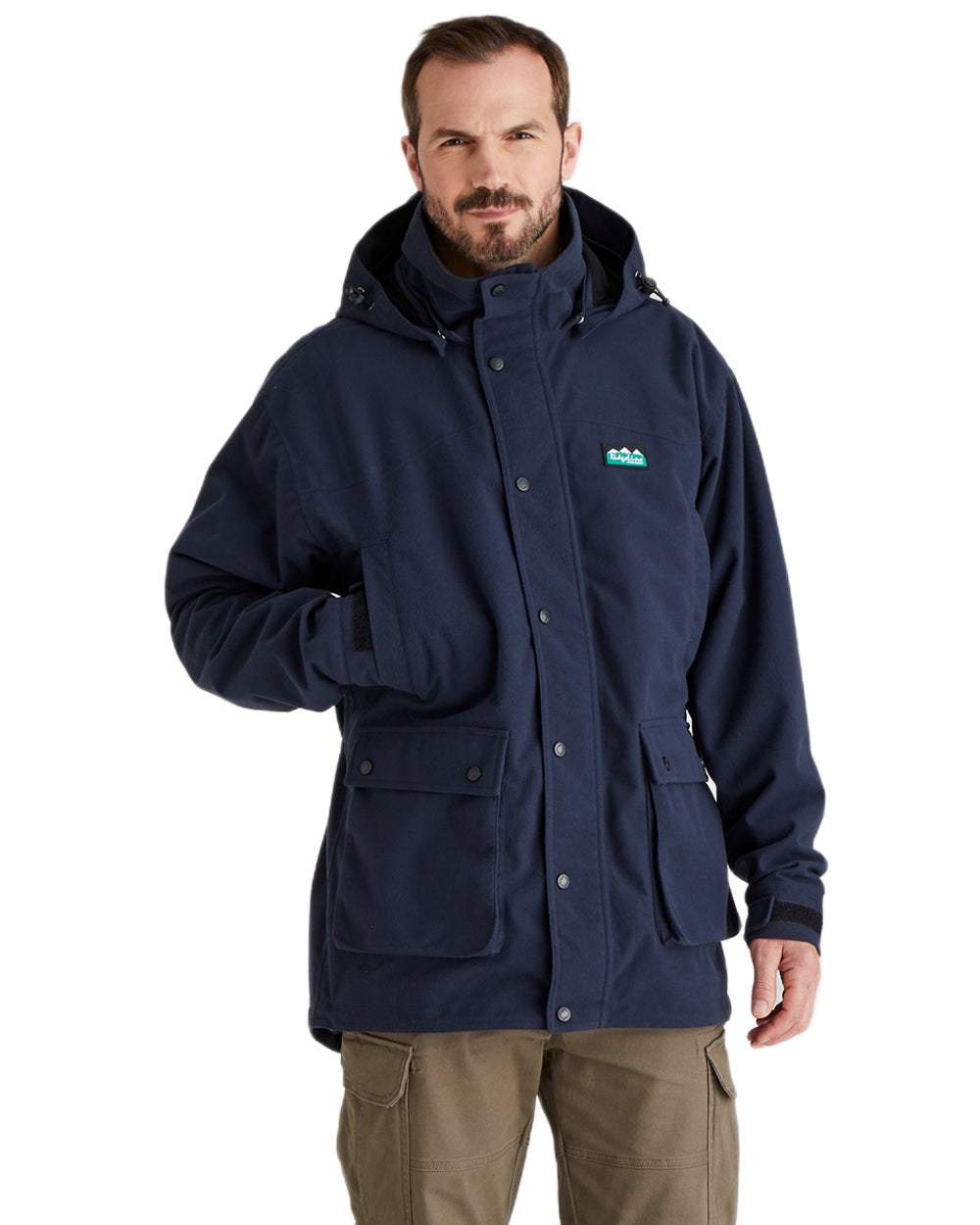 Navy coloured Ridgeline Torrent Waterproof Jacket on white background