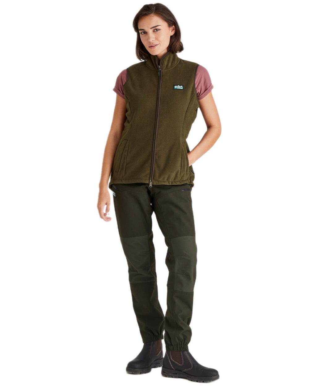 Moody Teak coloured Ridgeline Womens Kodiak Gilet on white background