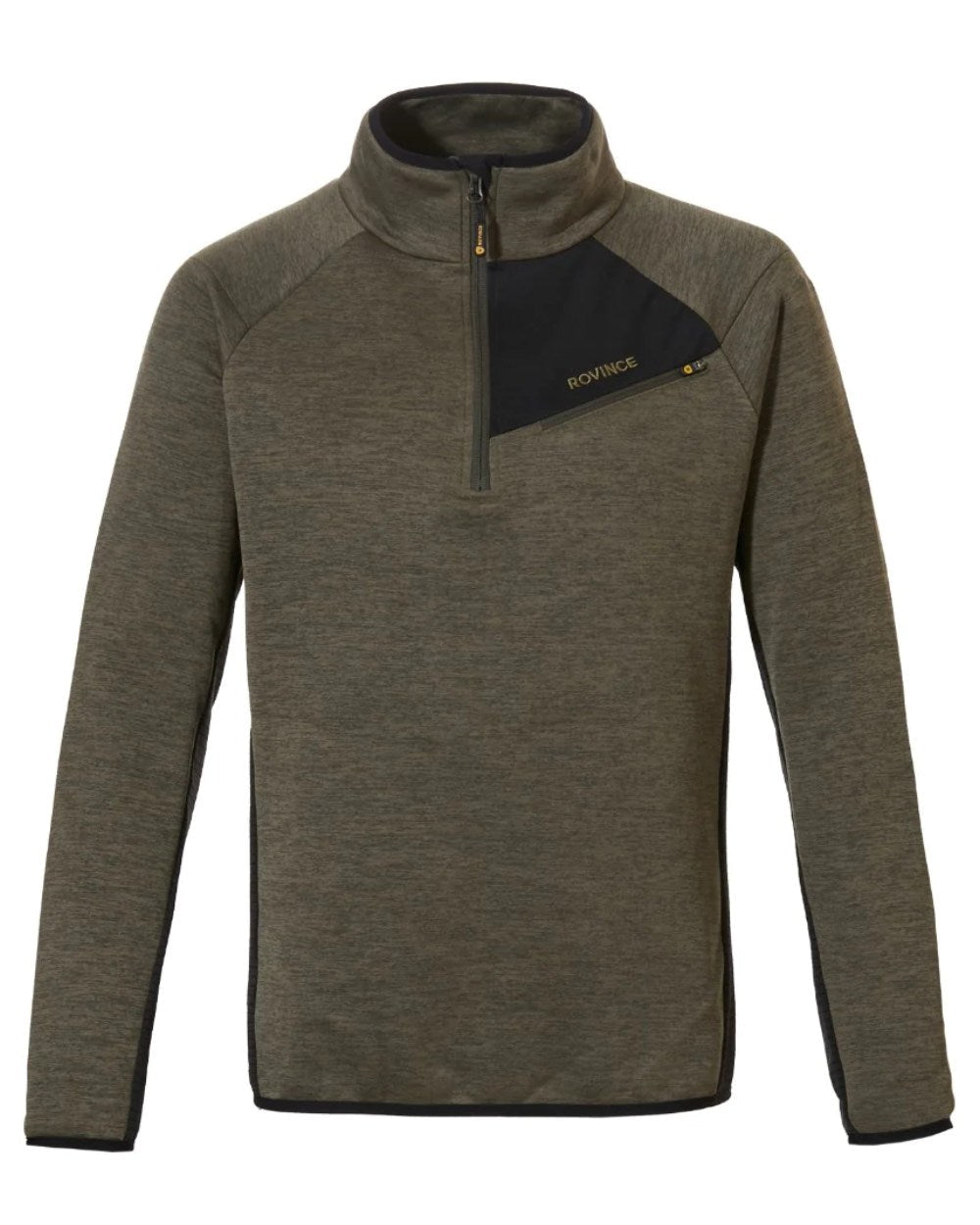 Olive Coloured Rovince Mens Ergoline Pullover Half Zip Fleece Jacket On A White Background