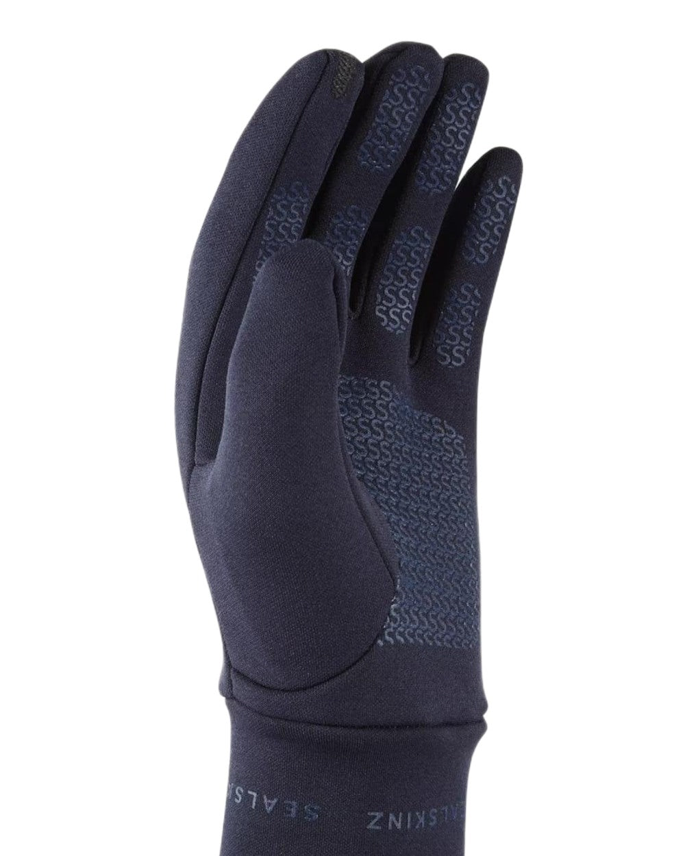 Navy Coloured Sealskinz Acle Water Repellent Nano Fleece Glove on white background