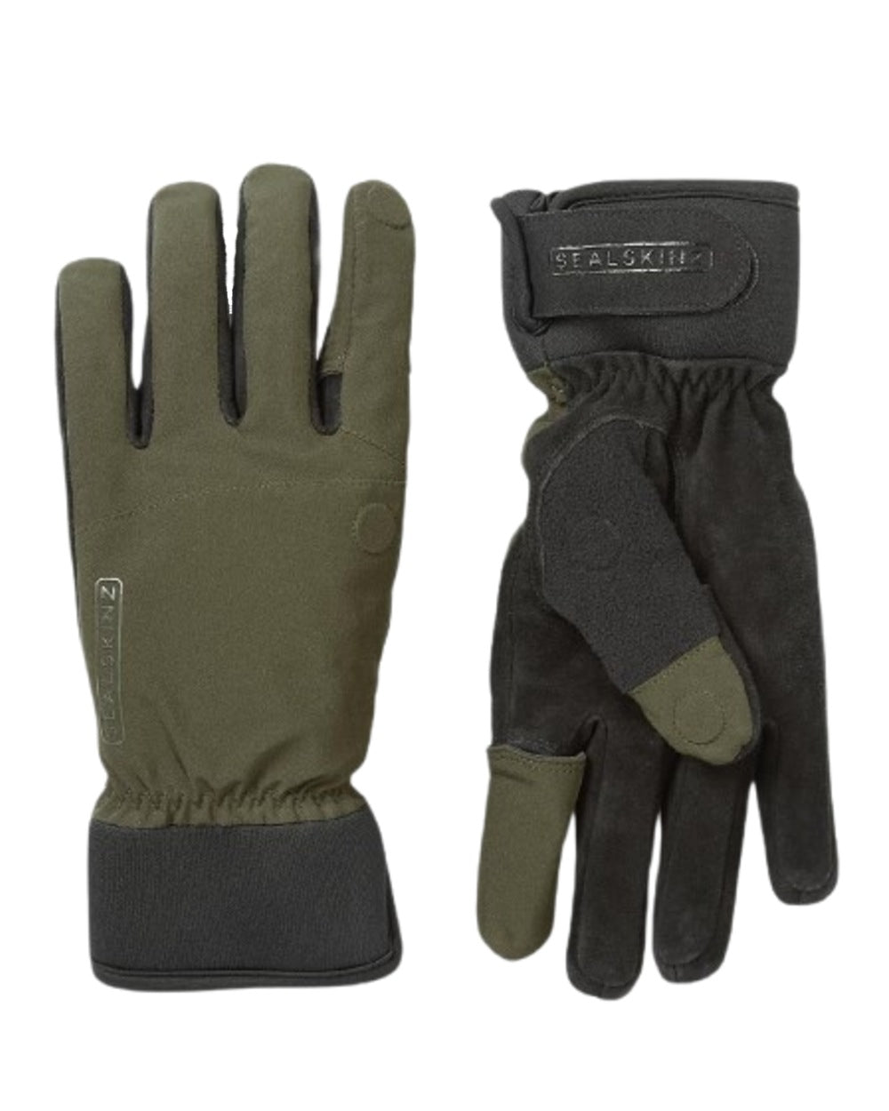 Olive Coloured Sealskinz Broome Waterproof All Weather Shooting Glove on white background