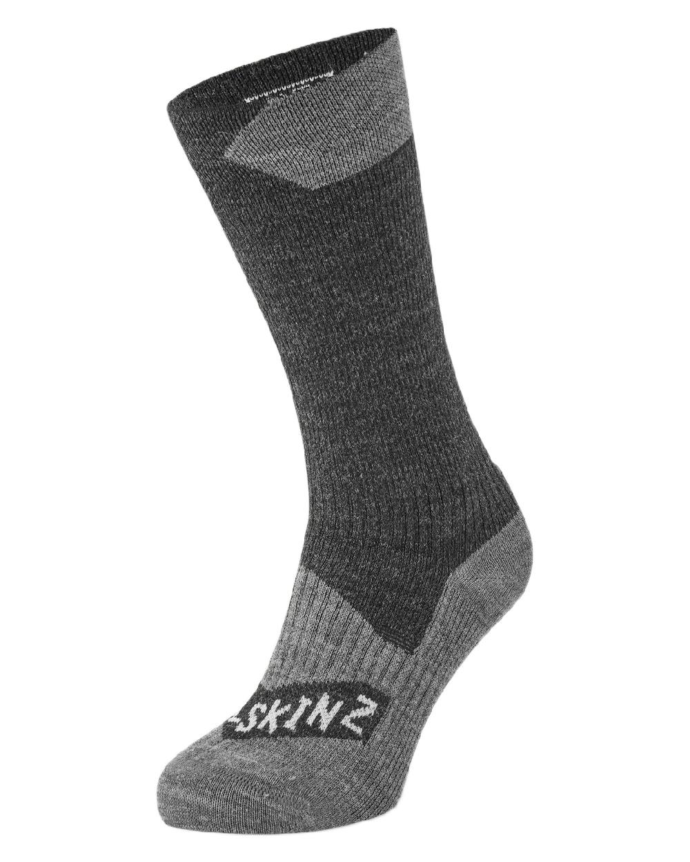 Black Coloured Sealskinz Raynham Waterproof All Weather Mid Length Sock on white background