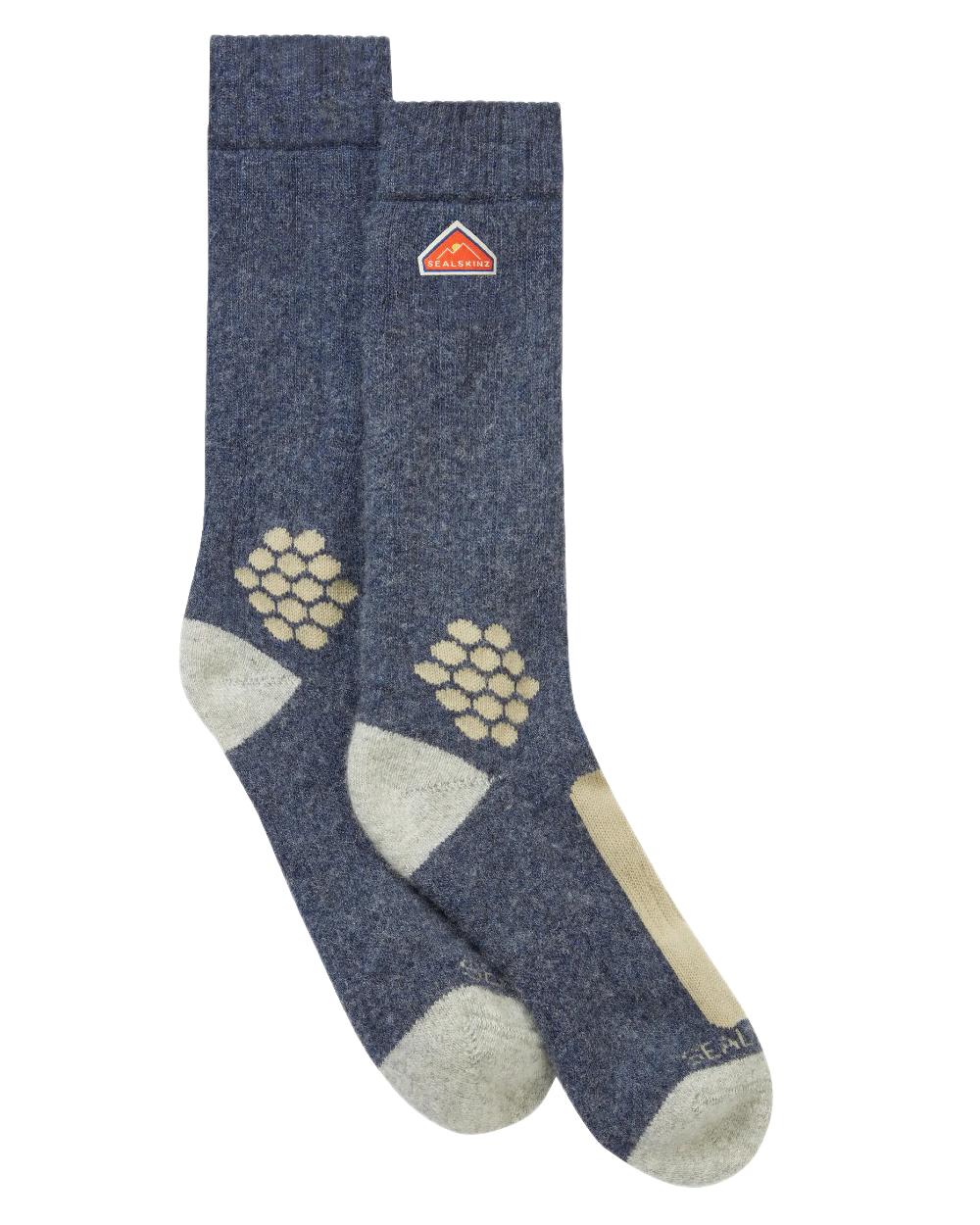 Blue Coloured Sealskinz Scarning Wool Mid Length Twisted Hiking Sock on white background