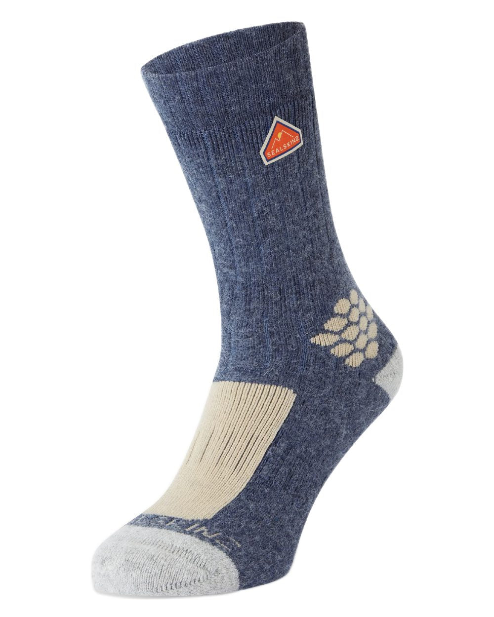Blue Coloured Sealskinz Scarning Wool Mid Length Twisted Hiking Sock on white background