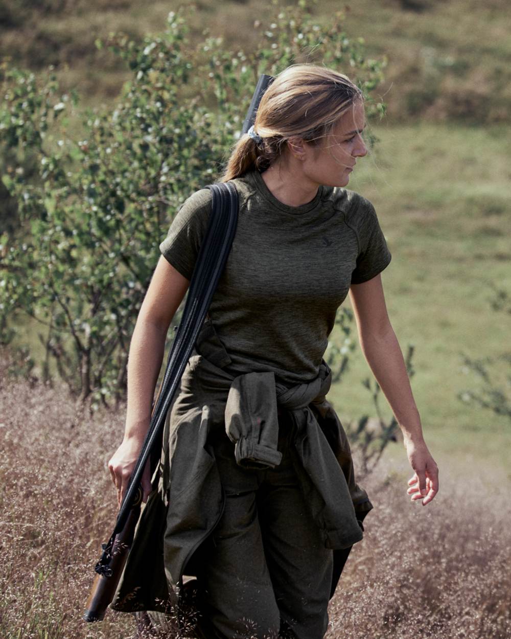 Pine Green Coloured Seeland Womens Active Short Sleeve T-Shirt on outdoor background