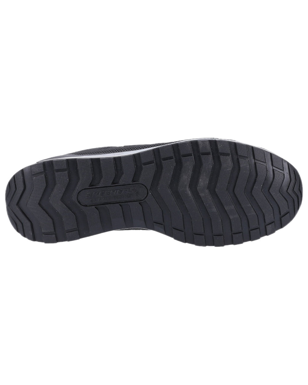 Black Coloured Skechers Workwear Mens Bulklin Bragoo Safety Trainers on indoor background