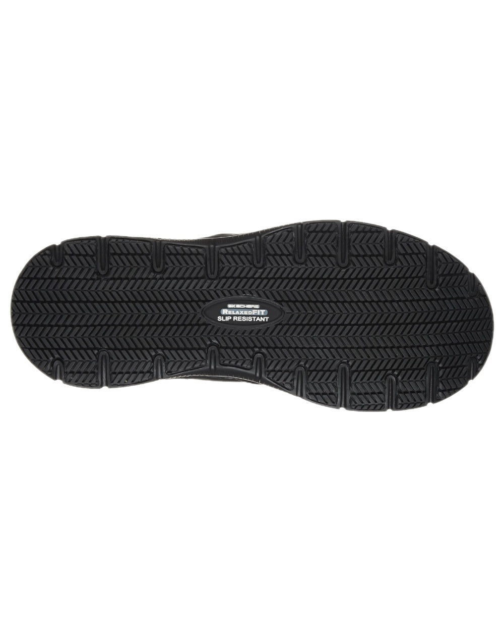 Black Coloured Skechers Workwear Mens Slip-Resistant Flex Advantage Bronwood Shoes on white background