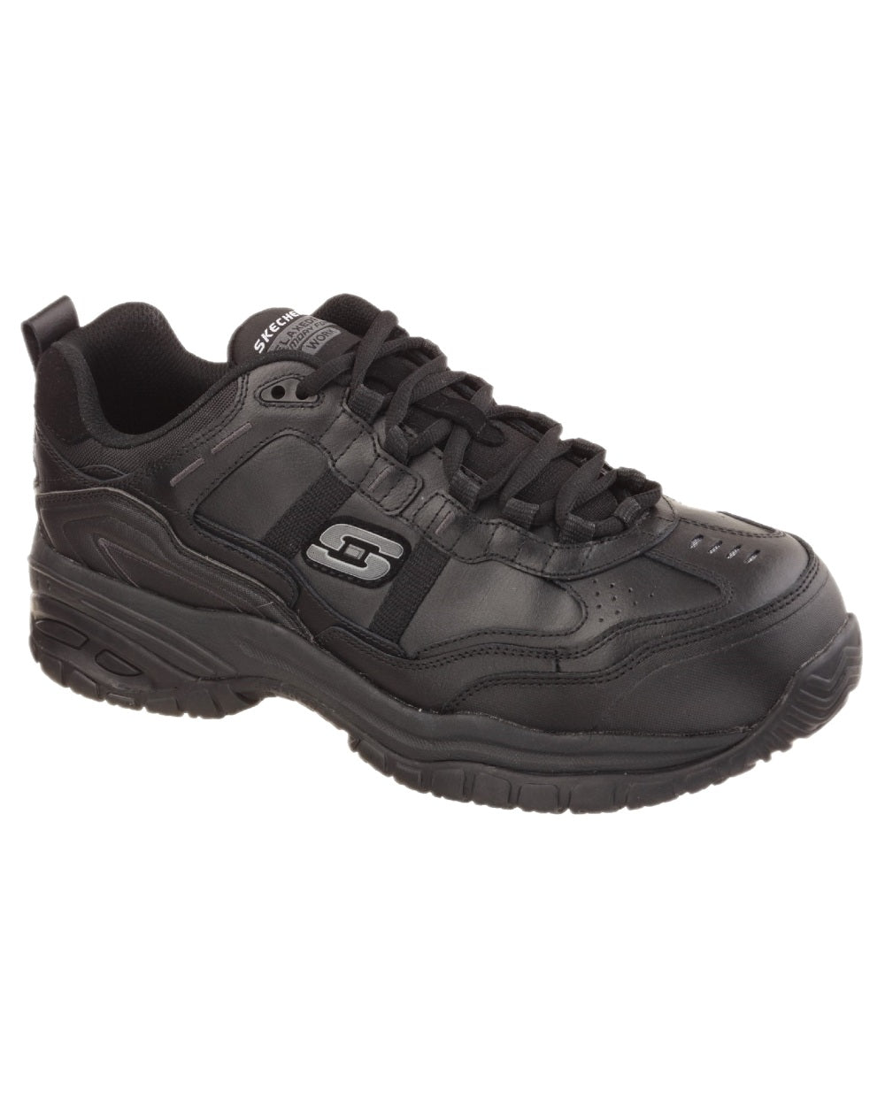 Black Coloured Skechers Workwear Mens Soft Stride Grinnell Safety Shoes on white background
