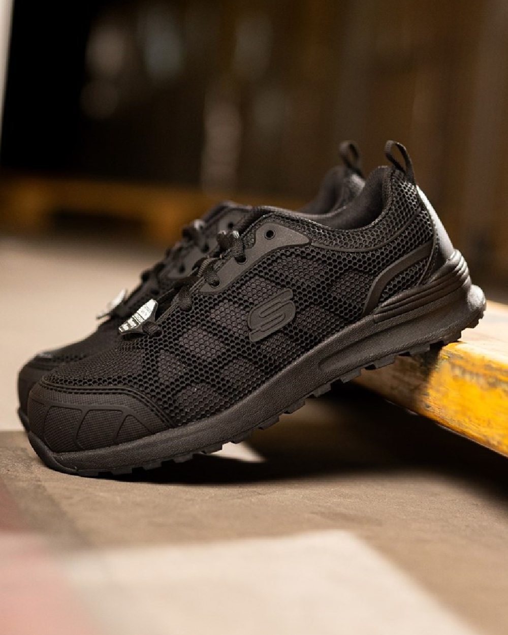 Black Coloured Skechers Workwear Womens Bulklin Ayak Safety Shoes on outdoor background