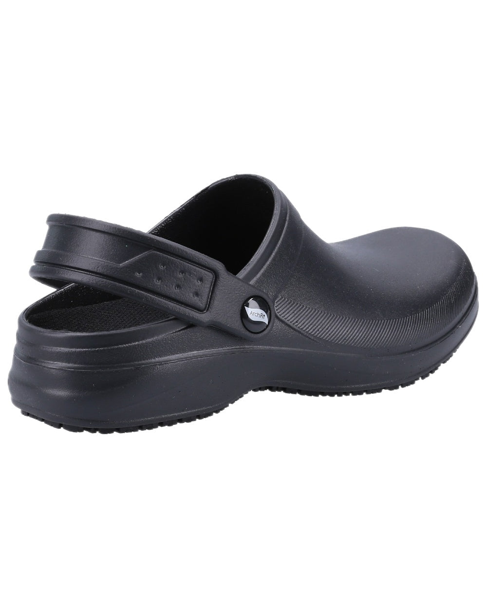 Black Coloured Skechers Workwear Womens Riverbound Pasay Clogs on white background