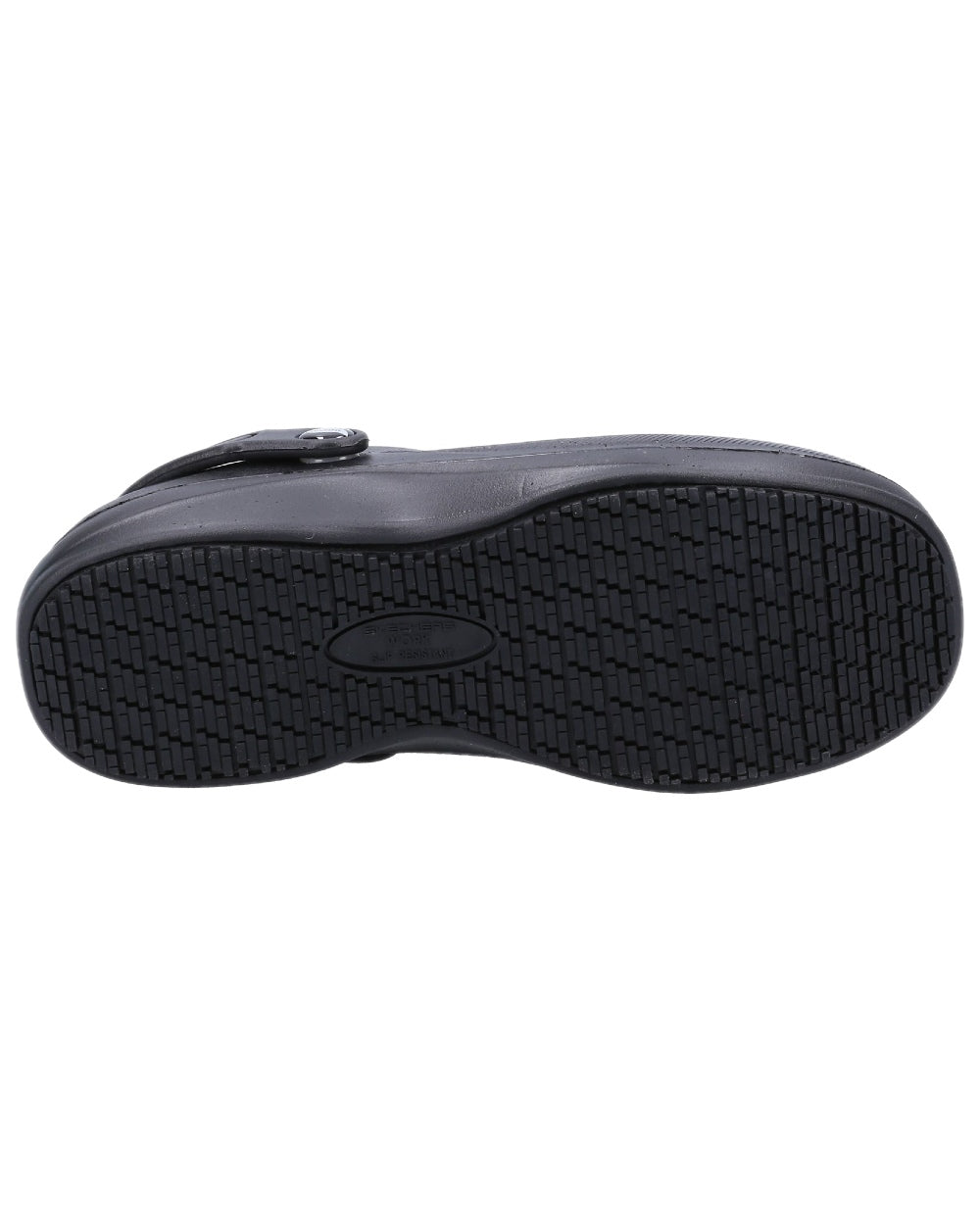 Black Coloured Skechers Workwear Womens Riverbound Pasay Clogs on white background