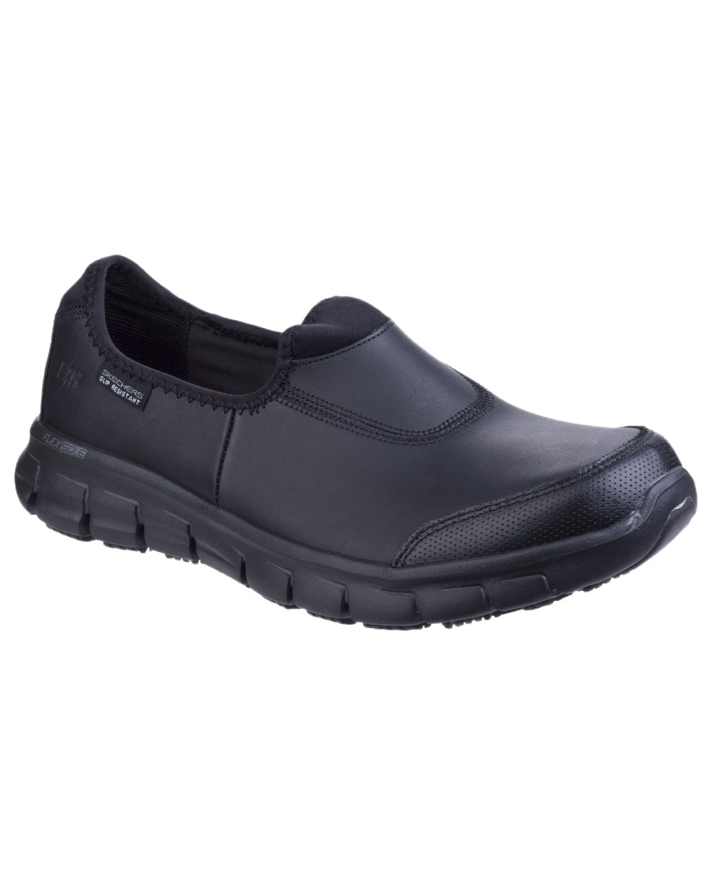 Black Coloured Skechers Workwear Womens Sure Track Slip Resistant Occupational Shoes on white background