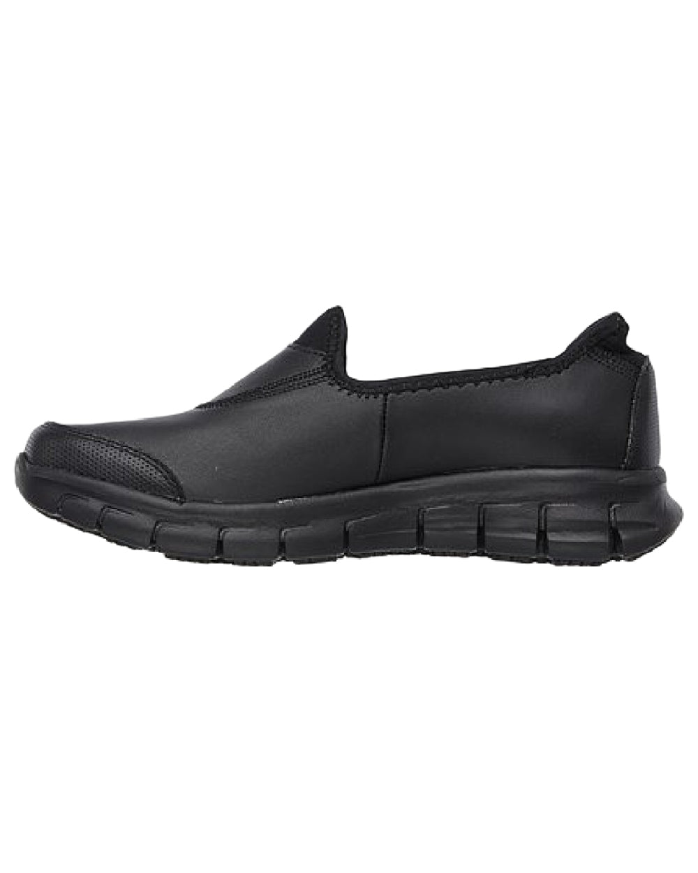 Black Coloured Skechers Workwear Womens Sure Track Slip Resistant Occupational Shoes on white background