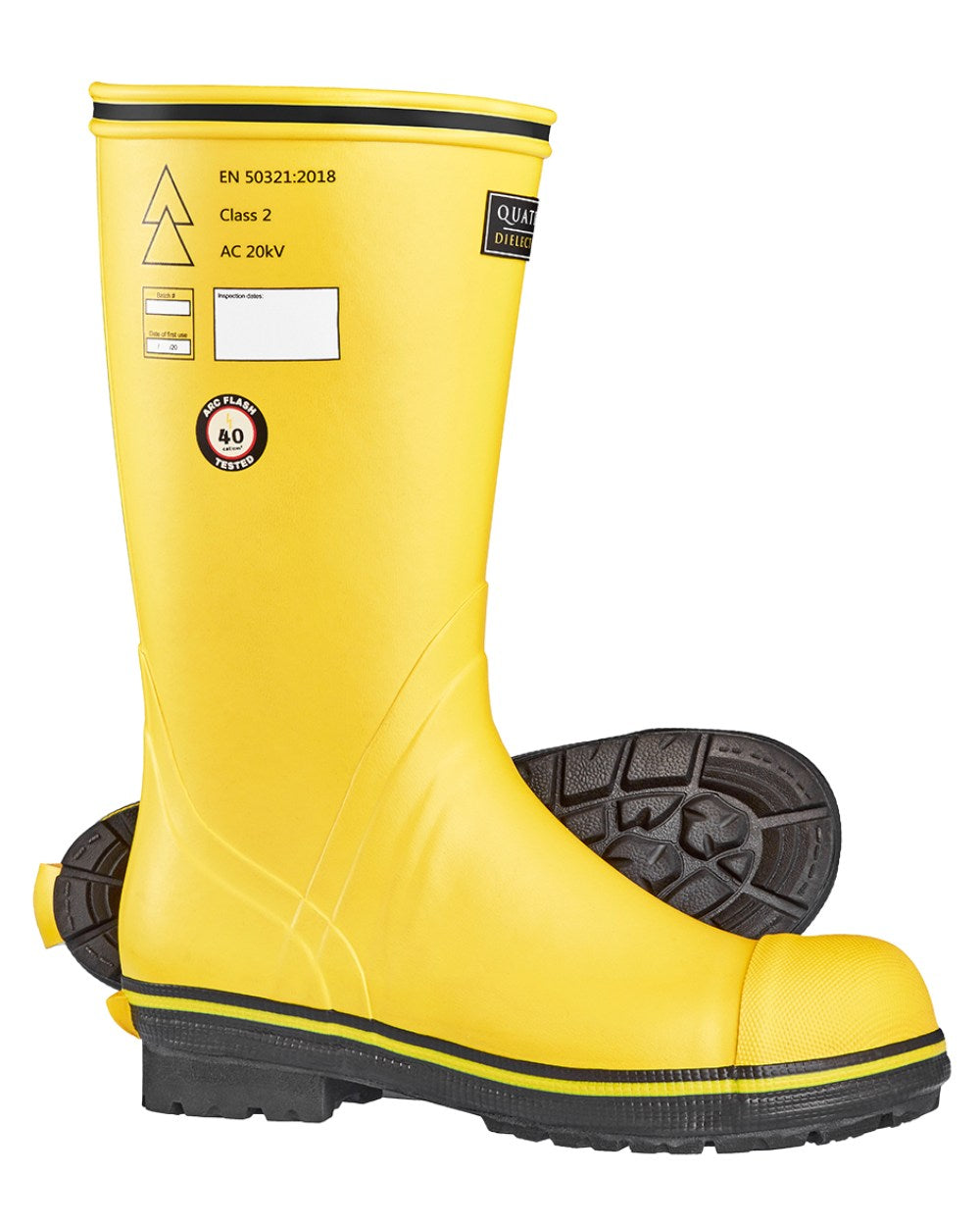 Yellow Black Coloured Skellerup Quatro Dielectric Thermal Boot on white background