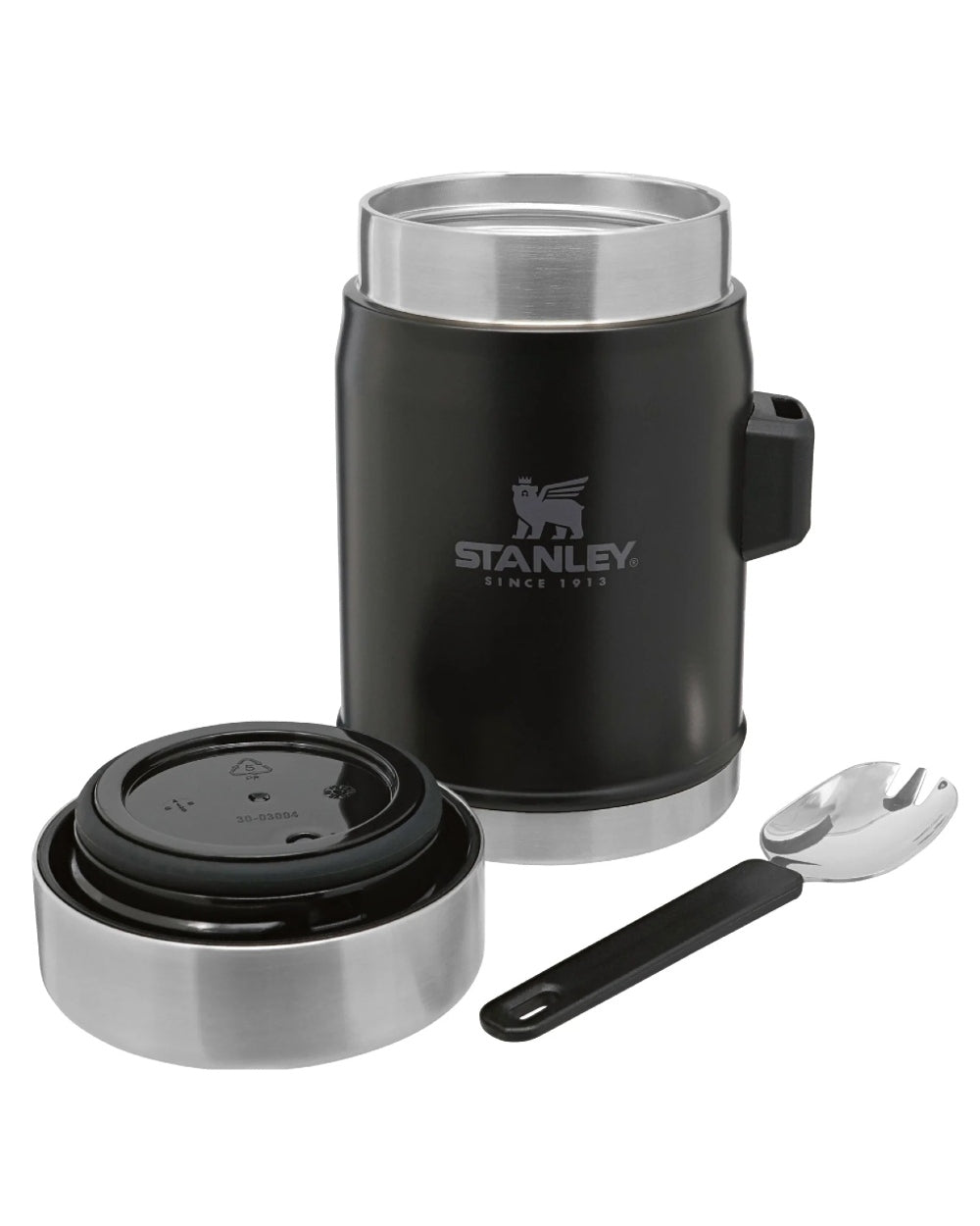 Matte Black Pebble coloured Stanley Classic Legendary Food Jar and Spork 0.4L on white background