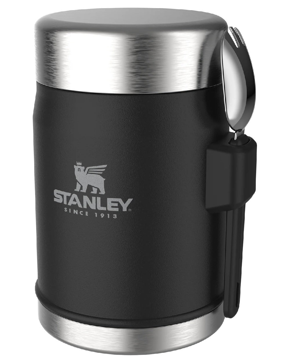Matte Black Pebble coloured Stanley Classic Legendary Food Jar and Spork 0.4L on white background