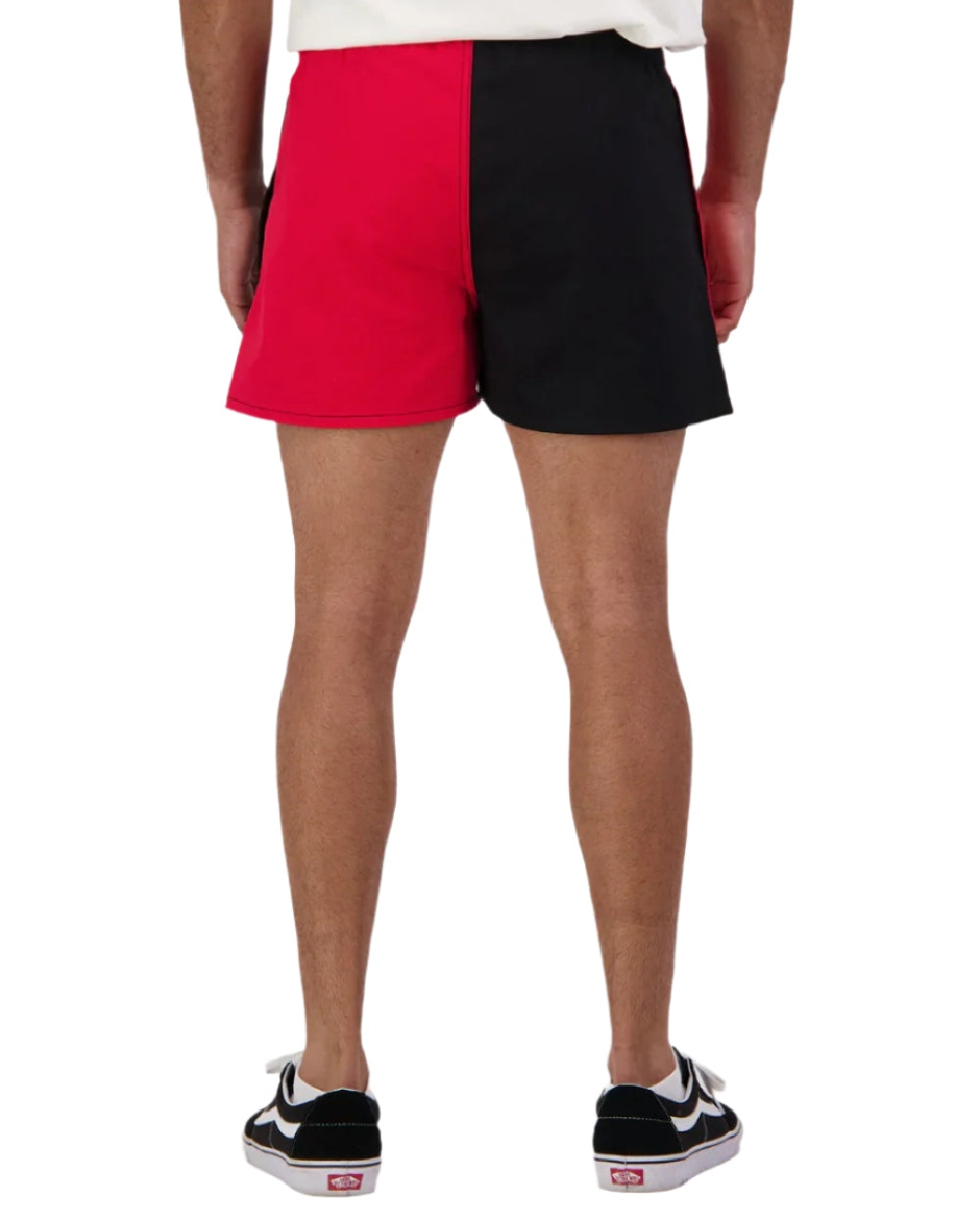 Red Black Coloured Swanndri Mens Chequered Rugby Short on white background