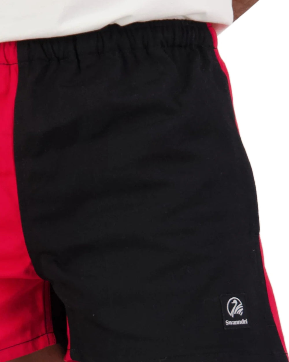 Red Black Coloured Swanndri Mens Chequered Rugby Short on white background