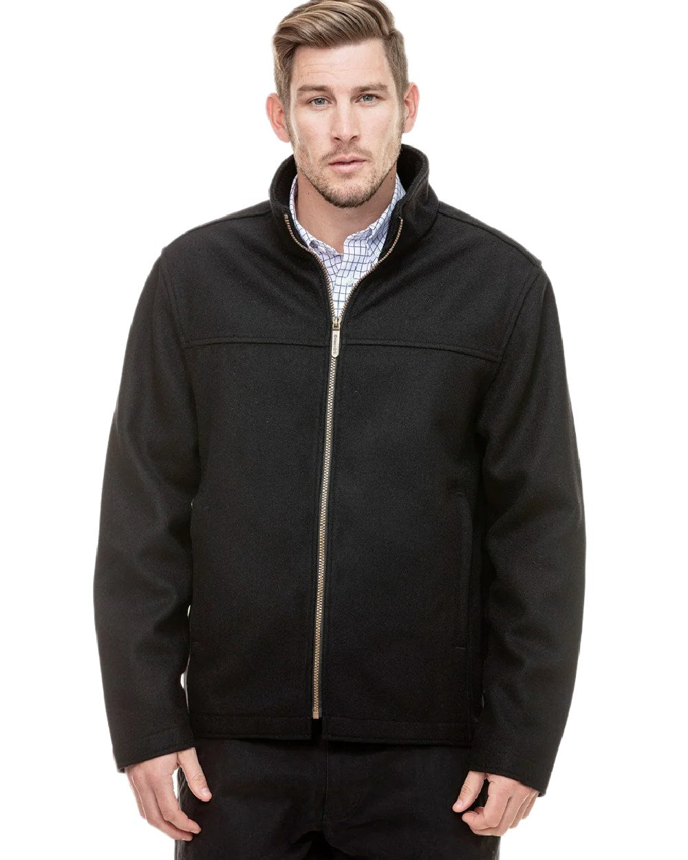 Black Coloured Swanndri Mens Falcon Wool Jacket on white background