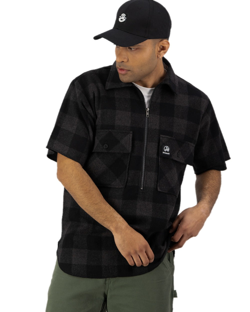 Grey Black Check Coloured Swanndri Mens Henderson Wool Jacket on white background