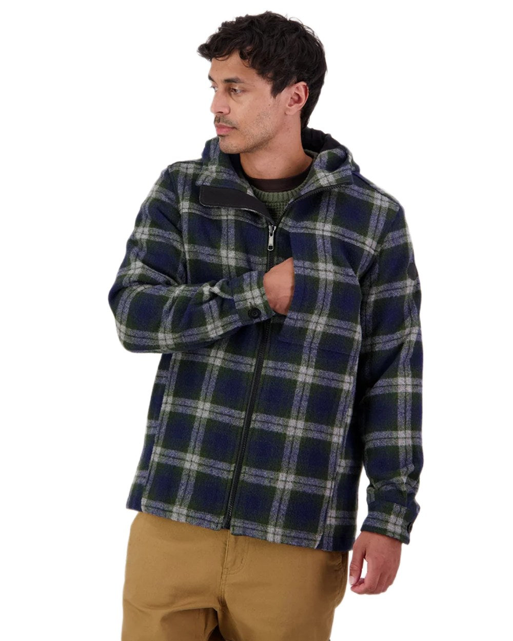 Thornton Check Coloured Swanndri Mens Hudson Wool Hoodie on white background