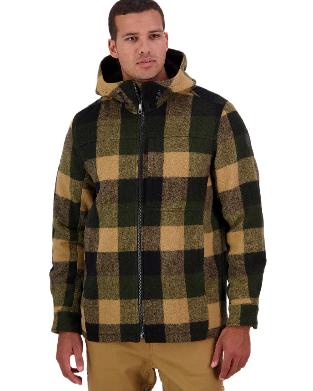 Yellowstone Check Coloured Swanndri Mens Hudson Wool Hoodie on white background