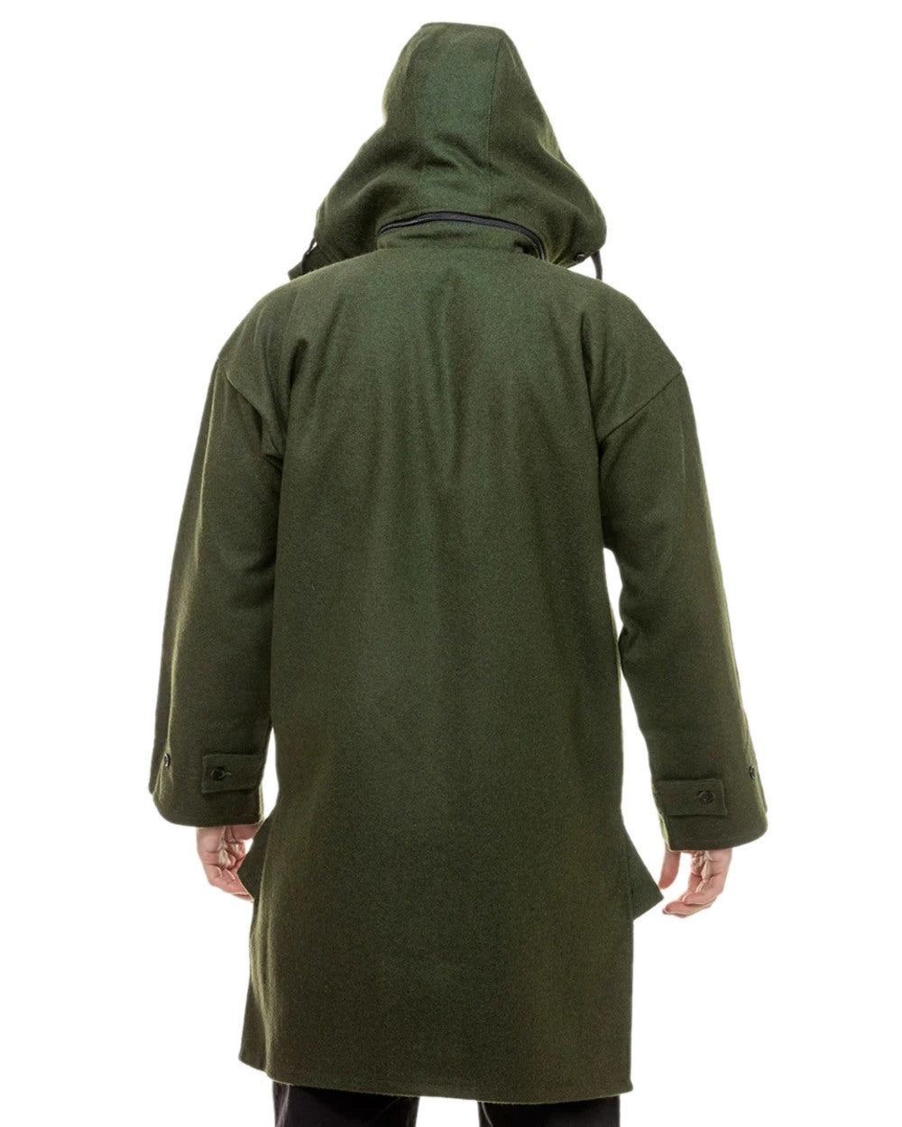 Olive Coloured Swanndri Mens Mosgiel Wool Bushshirt with Zip-up Front on white background