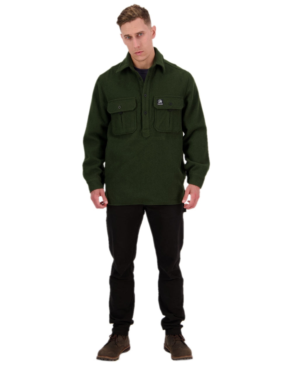 Olive Coloured Swanndri Mens Ranger Extreme V2 on white background