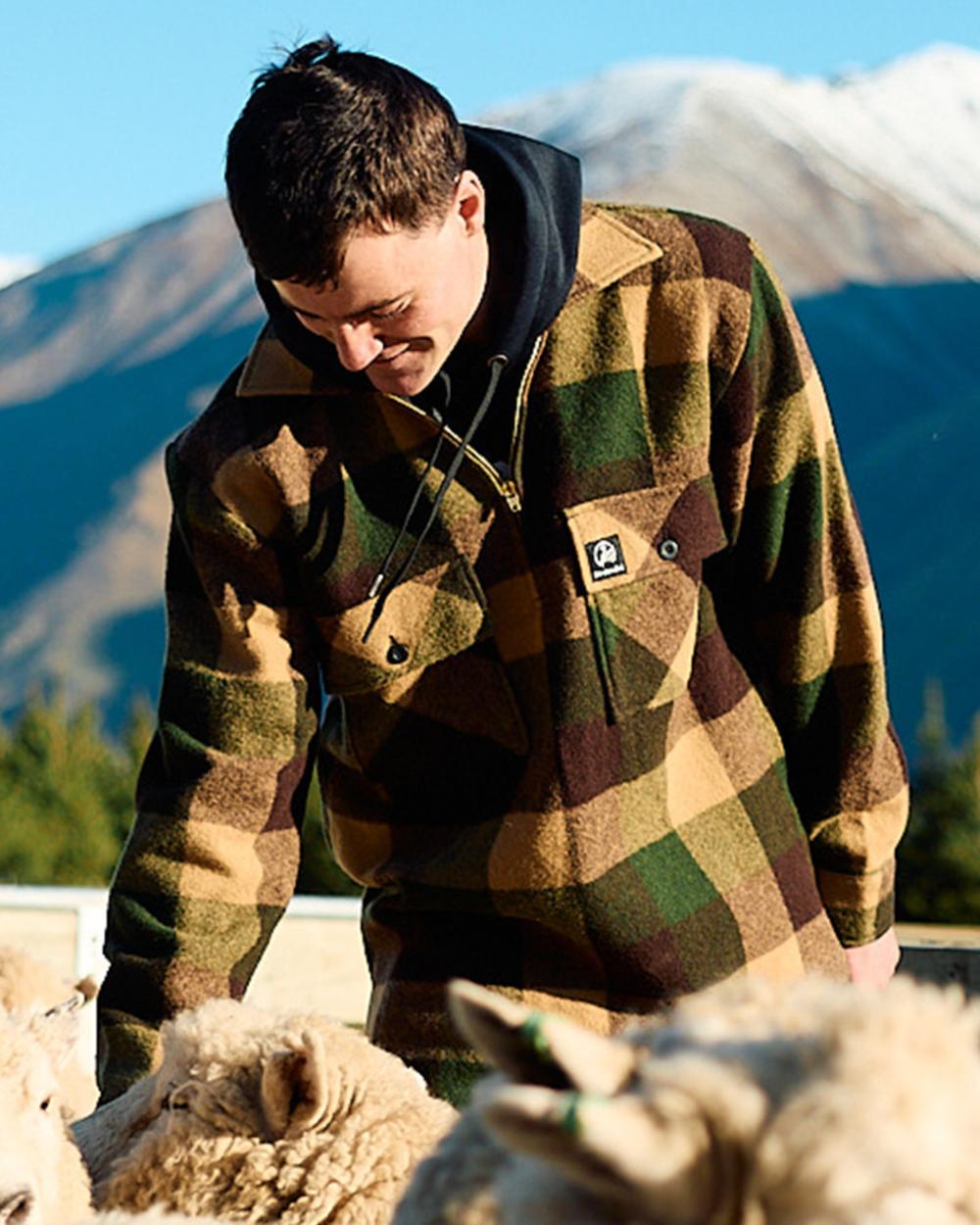 Checkamo Coloured Swanndri Mens Ranger Wool Zip Front Bushshirt on outdoor background