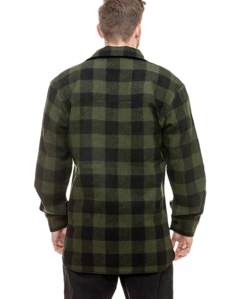 Olive Black Check Coloured Swanndri Mens Ranger Wool Zip Front Bushshirt on white background
