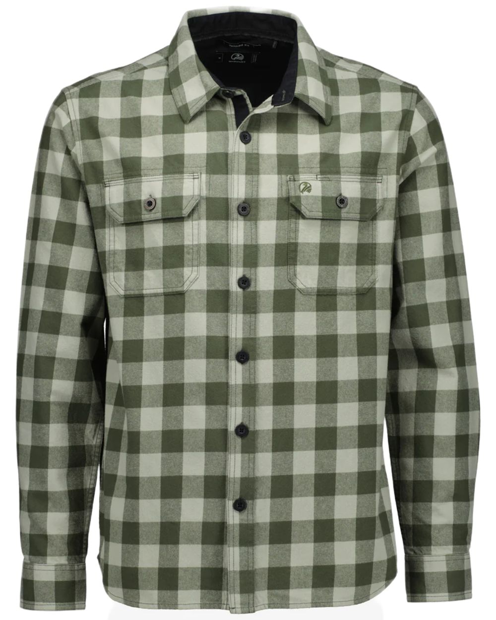 Horizon Grey Dark Olive Coloured Swanndri Mens Taranaki Tailor Long Sleeve Shirt on white background