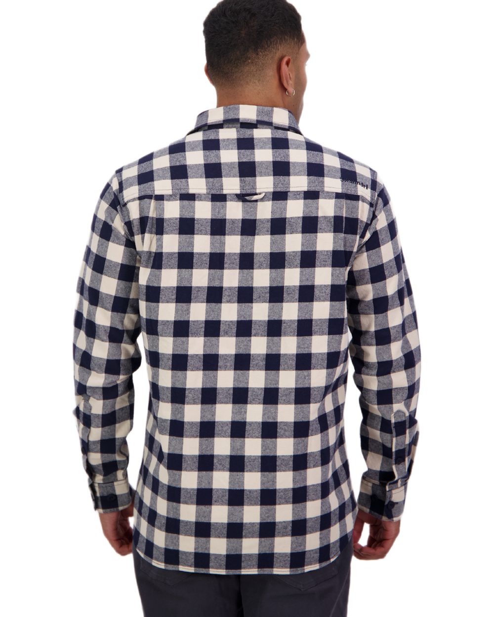 Navy Sandshell Coloured Swanndri Mens Taranaki Tailor Long Sleeve Shirt on white background